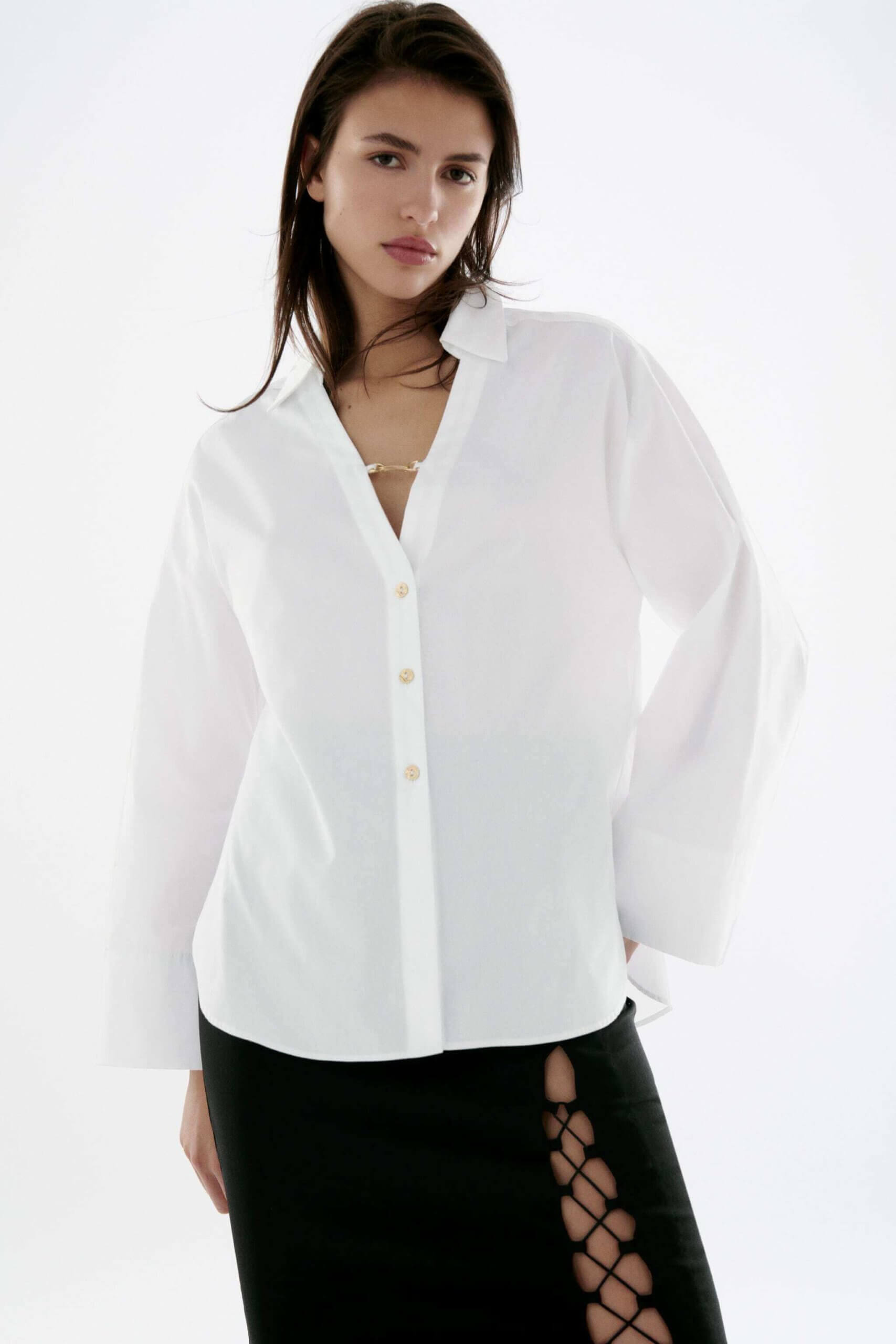 camisa branca popelina fivela de mulher da Zara